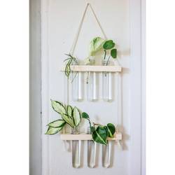 Hanging Planter - Glass Tubes - Wooden - Single Piece