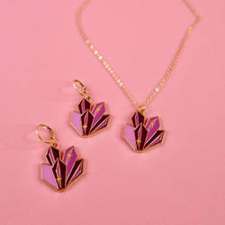 Necklace With Earrings - Amethyst Cluster