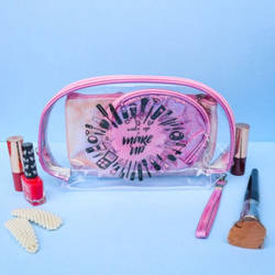 Travel Pouch - Wake Up And Make Up - Pink - Set Of 3