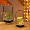 Gift Decorative Lantern With LED String Light - Black (Set of 2)