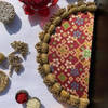 Gift Glass Beaded Arc Rangoli - Maroon Navratna Patola And Congruous Divine Pichwai - Single Piece