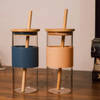 Buy Glass Tumbler With Bamboo Straw And Lid - Assorted - Single Piece