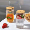 Buy Glass With Straw And Bamboo Lid - Assorted - Single Piece