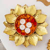 Gift Lotus Glow Metal Urli With Tea Light Candles