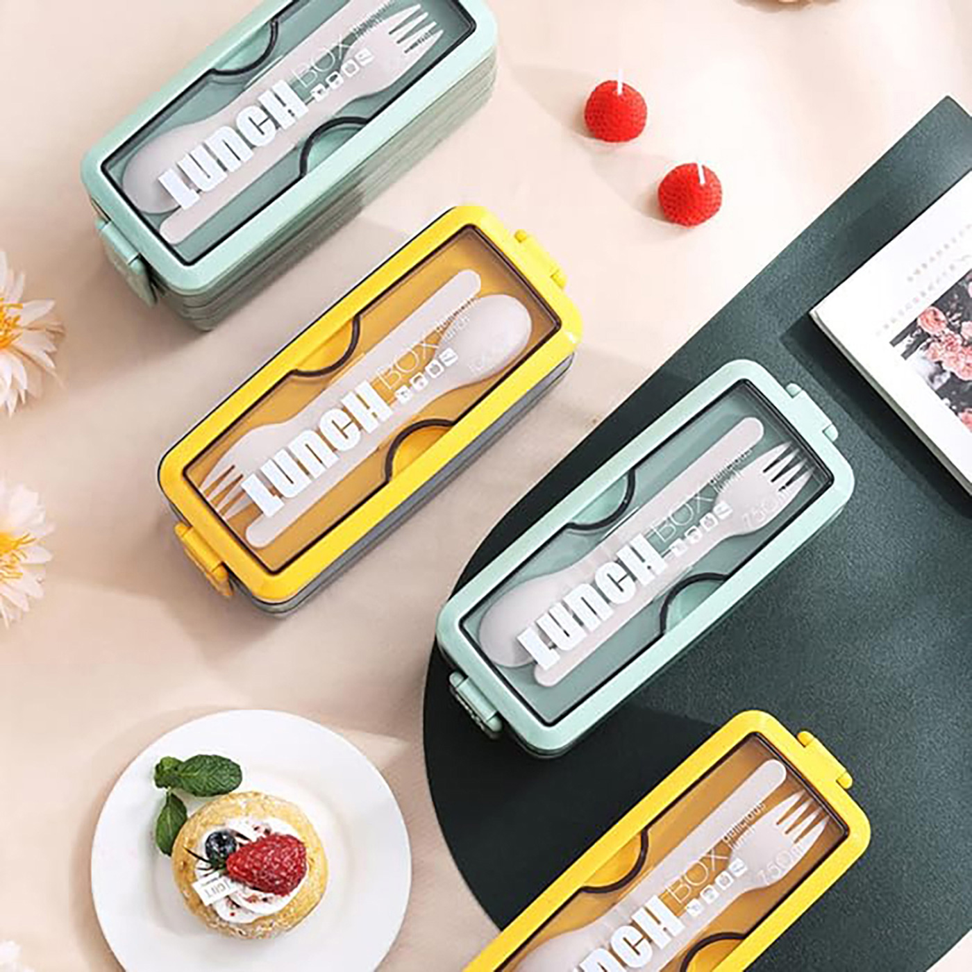 Buy Lunch Box - 3 Layer - Wheat Straw - Green - Single Piece