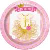 Gift Paper Plates - First Birthday - Pink And Gold - Set Of 8
