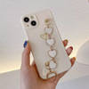 Phone Case With Wrist Strap Chain - Heart Prints - White - Single Piece Online