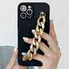 Phone Case With Wrist Strap Chain - Solid Black - Golden - Single Piece Online