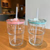 Gift Transparent Glass Tumbler With Straw - 420 ML - Assorted - Single Piece