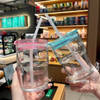 Transparent Glass Tumbler With Straw - 420 ML - Assorted - Single Piece Online