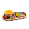 Buy Wooden Platter With Bowl - Forest Leaves - Grey - Single Piece