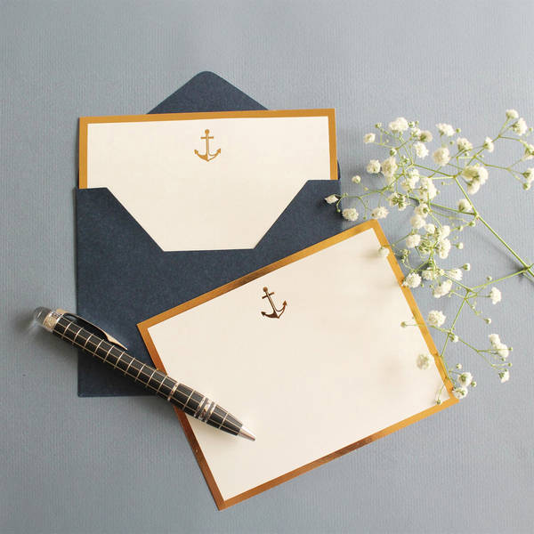Anchor Monogram Flat Card With Envelope - Set Of 3