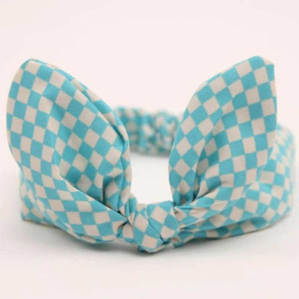 Baby Headband - Rabbit Ear Knot - Green Checks