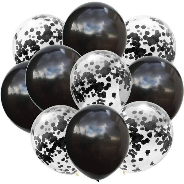 Balloon - Confetti And Black - Set Of 10