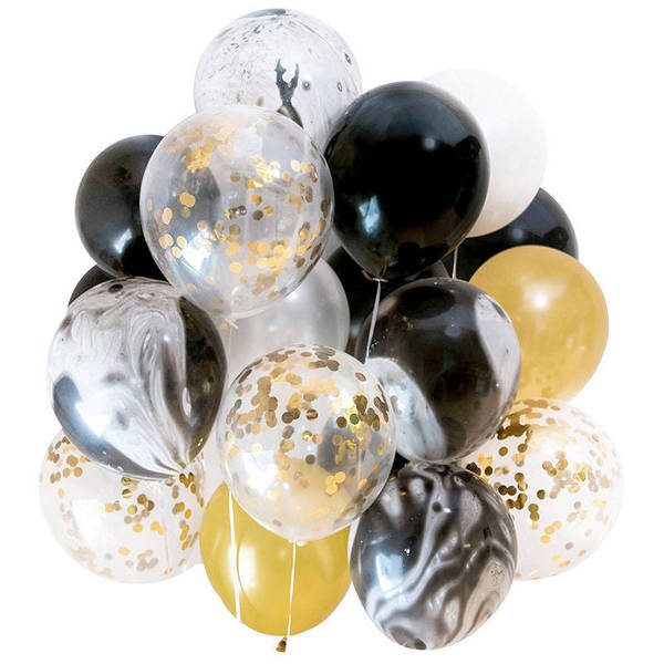 Balloons - Black And Gold - Set Of 12