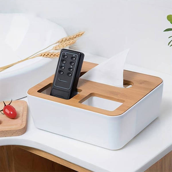 Bamboo Lid Tissue Box - Organizer - Assorted - Single Piece