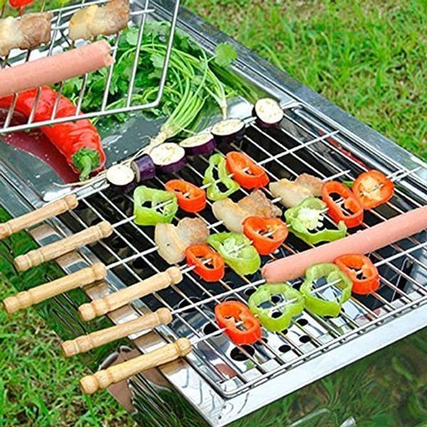 Barbeque Skewers - Stainless Steel  With Wooden Handle - Set Of 12