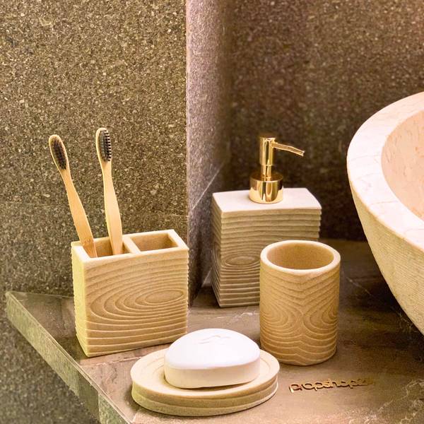 Bathroom Set - Wood Finish - Stone - Set Of 4