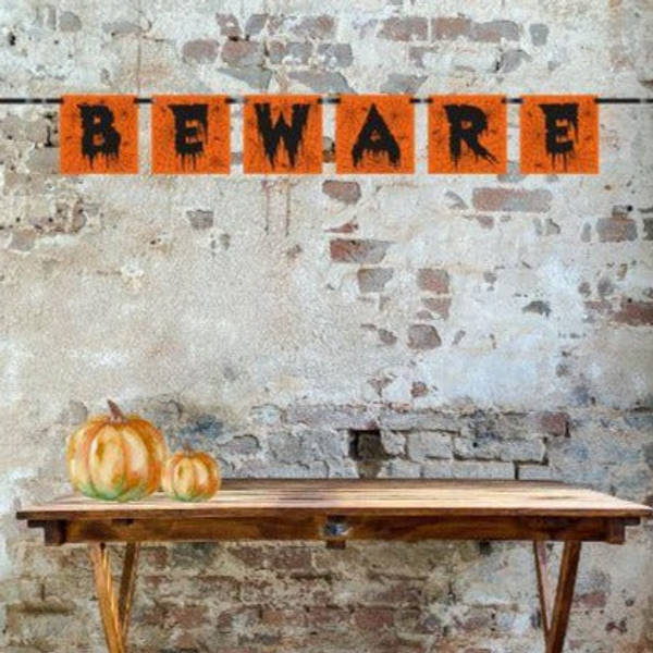 Block Banner Beware Orange And Black