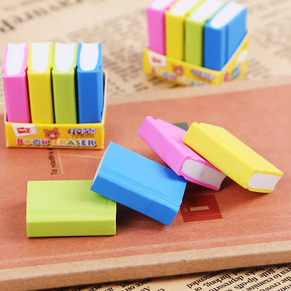 Book-Shaped Eraser - Assorted - Set Of 4