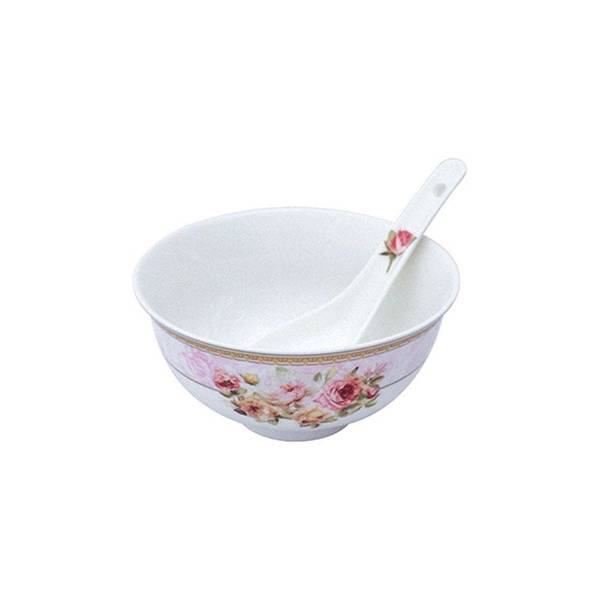 Bowl With Spoon - Floral Print - Set Of 6