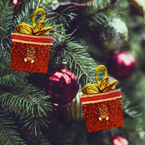 Bright And Merry Red Gift Box Christmas Tree Ornaments - Set Of 4