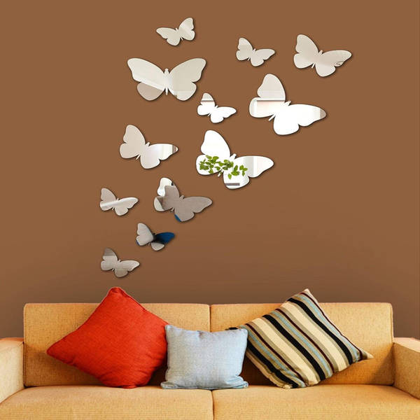 Butterfly-Shaped Acrylic Wall Mirror - Assorted - Set Of 14