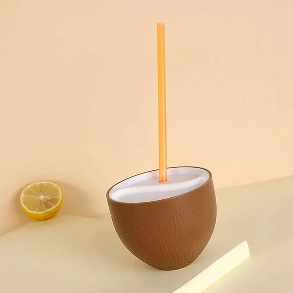 Coconut Cup With Lid And Straw - Plastic - Single Piece