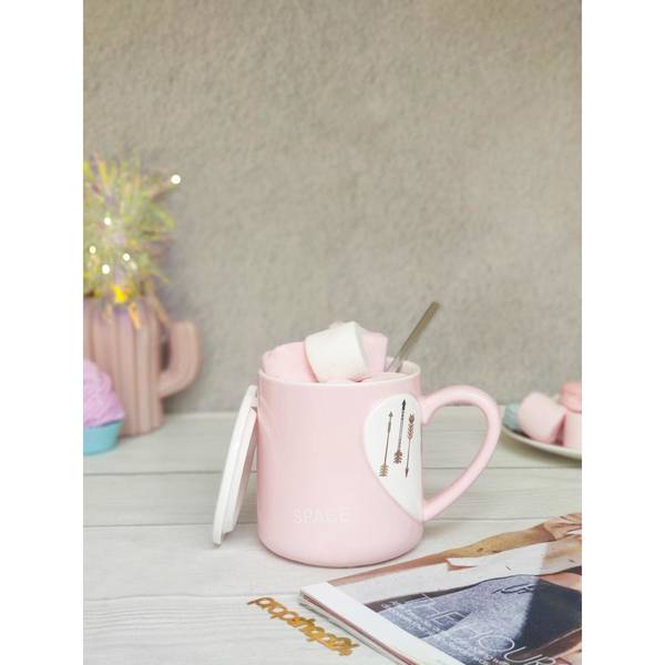 Coffee Mug With Lid And Spoon - Heart - Ceramic - Single Piece