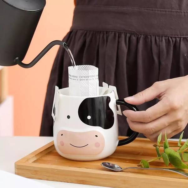 Coffee Mug With Lid - Cow - Ceramic - Black And White - Single Piece