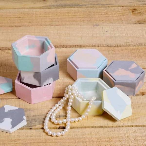 Concrete Trinket Box - White Black and Green