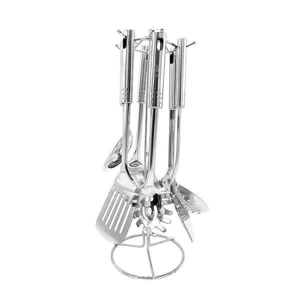 Cooking Utensils With Stand - Stainless Steel - Set Of 7