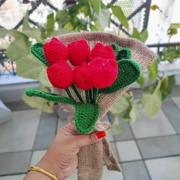 Crochet Red Tulip Bouquet - Single Piece