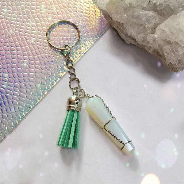 Crystal Tassel Keychain - Opalite
