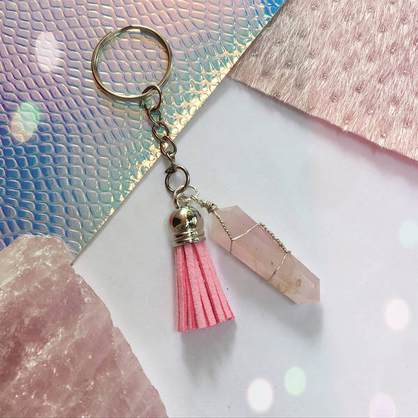 Crystal Tassel Keychain - Rose Quartz