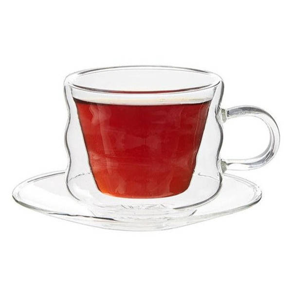 Double Wall Twirl Cup And Saucer Set - 180ml - Set Of 6