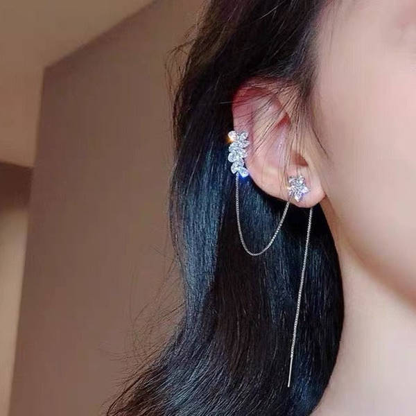 Ear Clip - Needle Tassel - Flower - Set Of 2 - Juju Joy