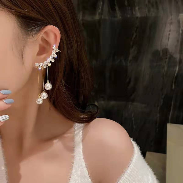 Earrings - Half Arch - Pearl Tassel - Gold - Juju Joy