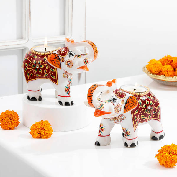 Elegant Elephant Tealight Candle Holder - Set Of 2