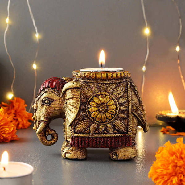 Elephant Hand Painted T-Light Holder