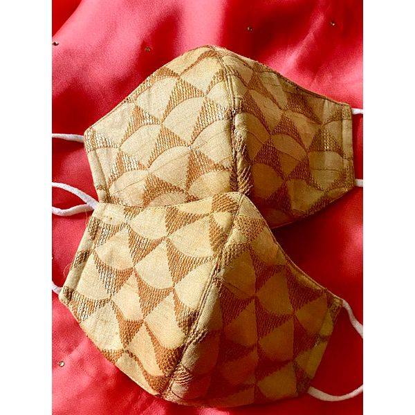 Face Mask - Golden Ethnic Embellished