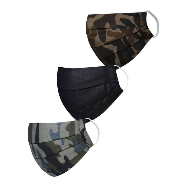Face Mask - Pleats - Camouflage And Plain - Set Of 3