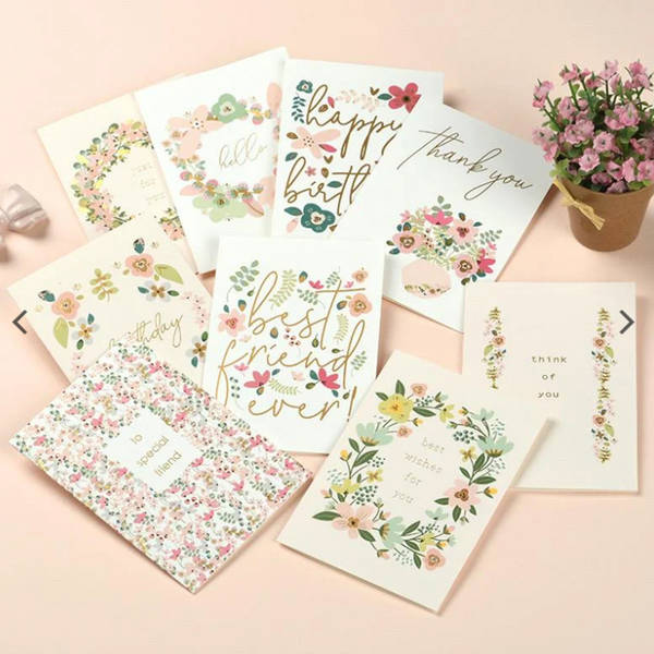 Floral Print Greeting Card - Assorted - Set Of 3