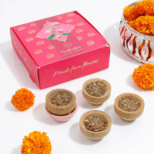 Flower Based Hawan Kund - Assorted - Set Of 4