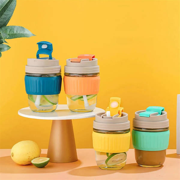 Glass Tumbler With Anti-Slip Silicone Band - Assorted - Single Piece