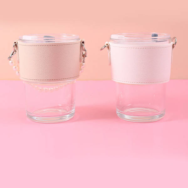 Glass Tumbler With Gripper And Pearl String Handle - Assorted - Single Piece