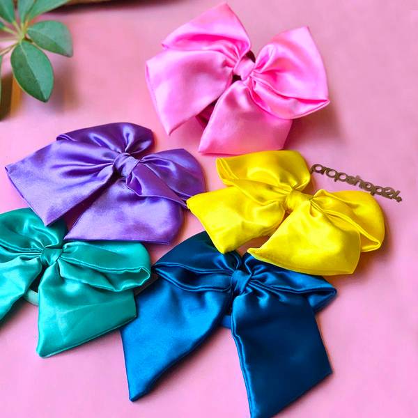 Hair Ties - Satin - Cool And Pink Hues - Set Of 5