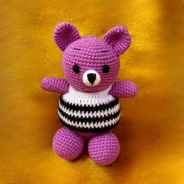 Handmade Crochet Purple Teddy Soft Toy - Single Piece