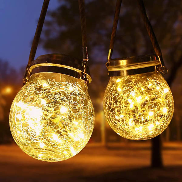 Hanging Glass Ball Light - Solar Powered - Assorted - Set Of 2