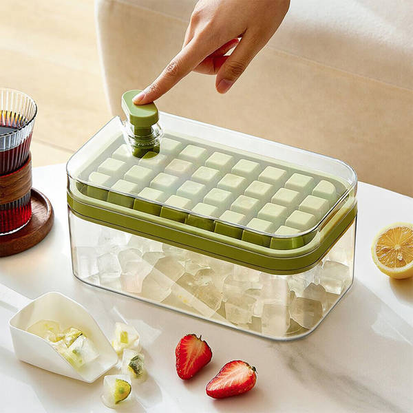 Ice Cube Tray With Box And Scooper - One Button Release - Assorted - Single Piece